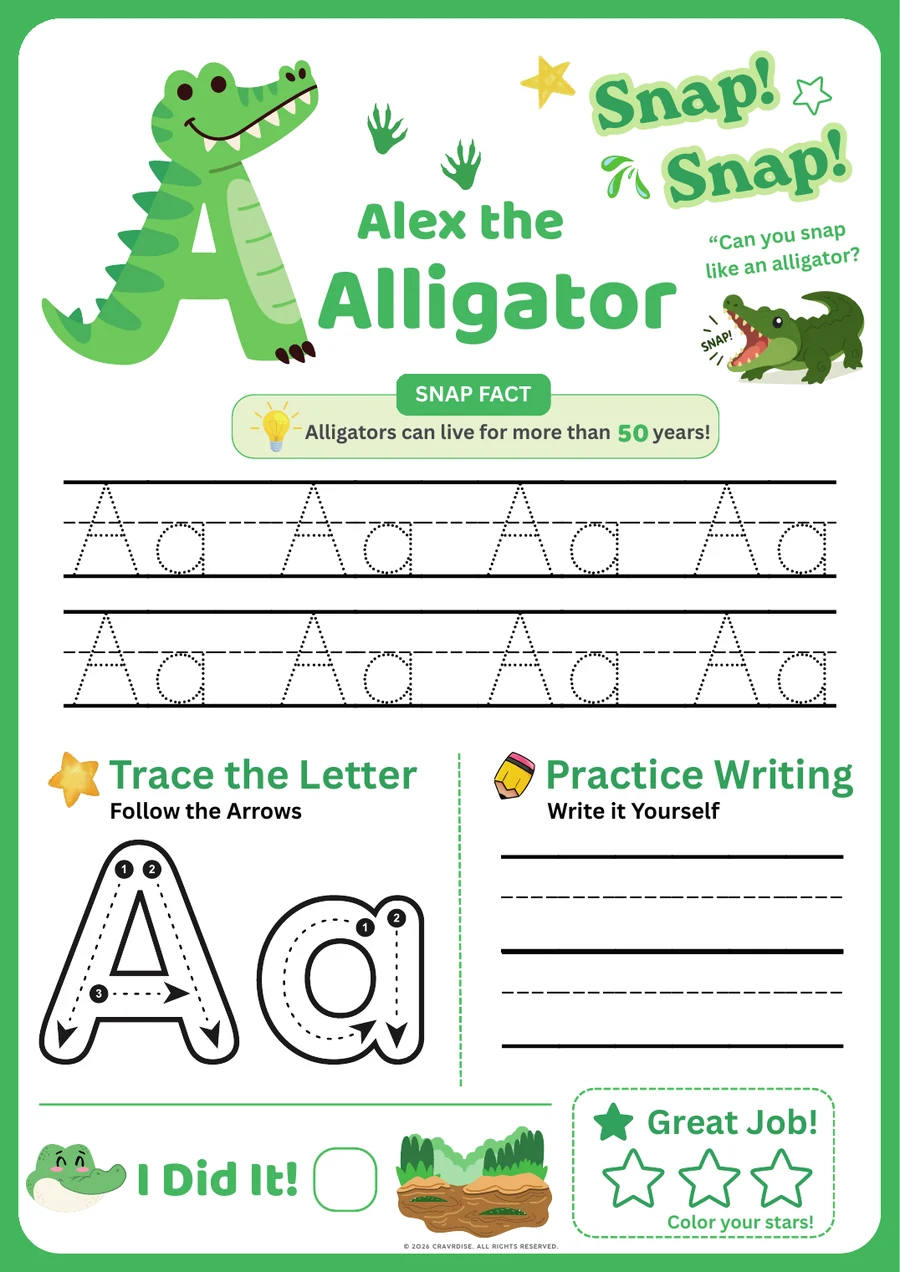 Letter A Alligator activity page